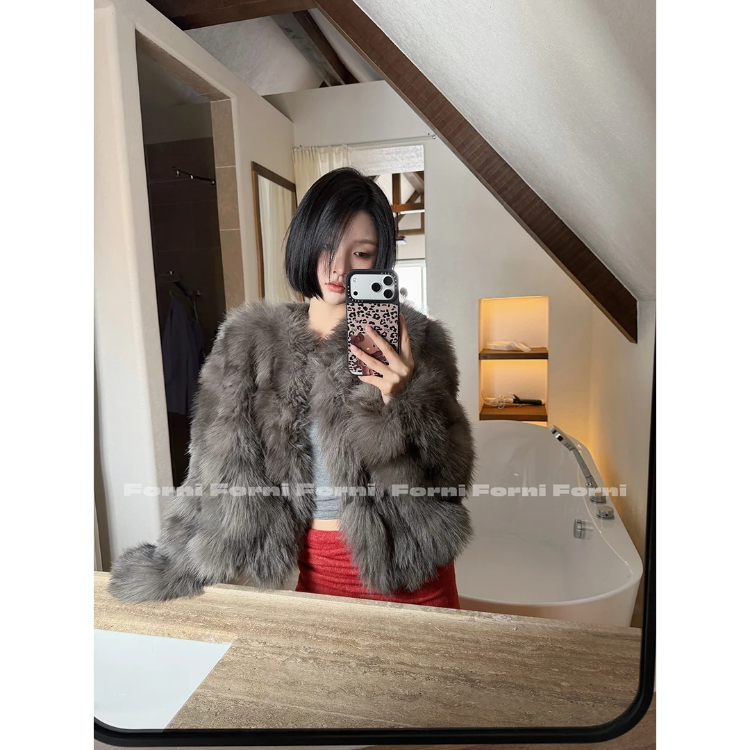 人造皮草 FORNI 树袋熊 中古风定色定染仿水貂环保毛毛皮草外套