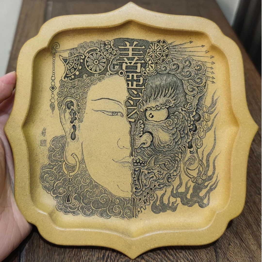 《一念魔佛》高端满刻紫砂壶承赏盘全手工刻绘