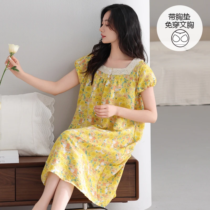 带胸垫睡裙女款爆款2025新款女士薄款夏季宽松大码网红可外穿睡衣