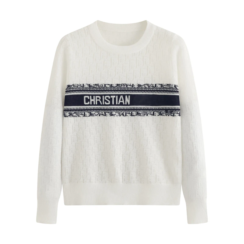 【思思推荐】满印圆领针织简约打底衫女提花字母女士针织衫-7021