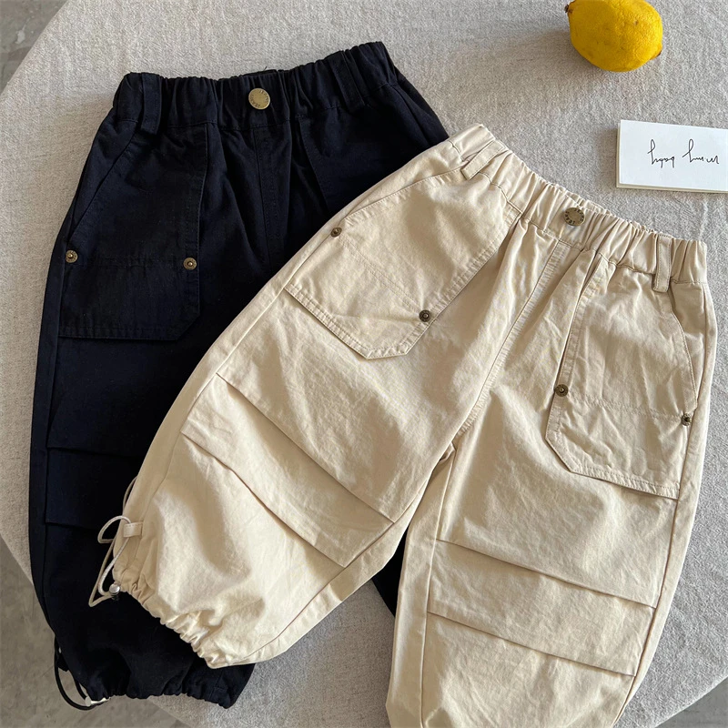 Y.Ystudio-儿童长裤春季男女童纯色束脚工装裤宝宝百搭休闲裤