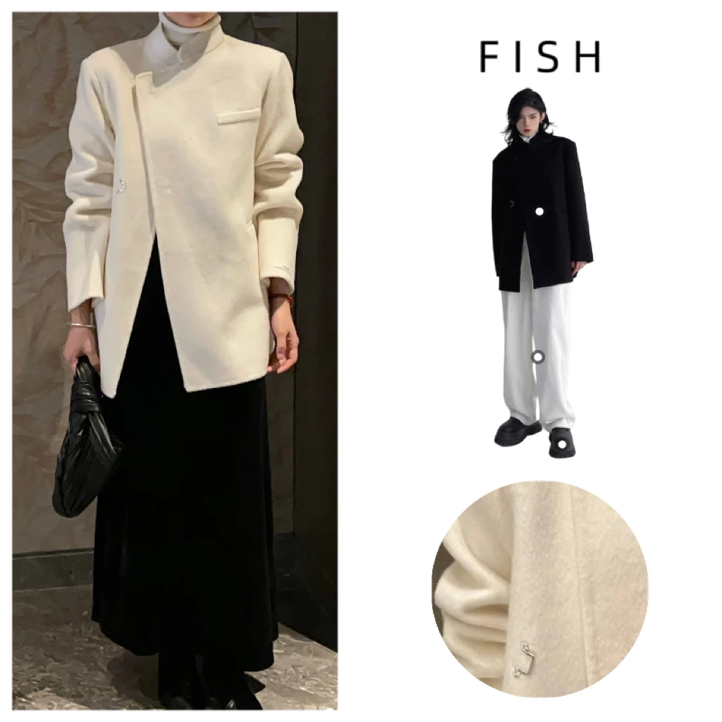FISH【灿烂】羊绒澳毛混纺双面呢大衣 极简老钱风