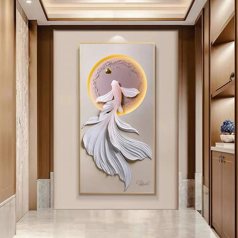 轻奢吉祥锦鲤玄关挂画客厅走廊过道壁画现代简约好运鱼高档装饰画