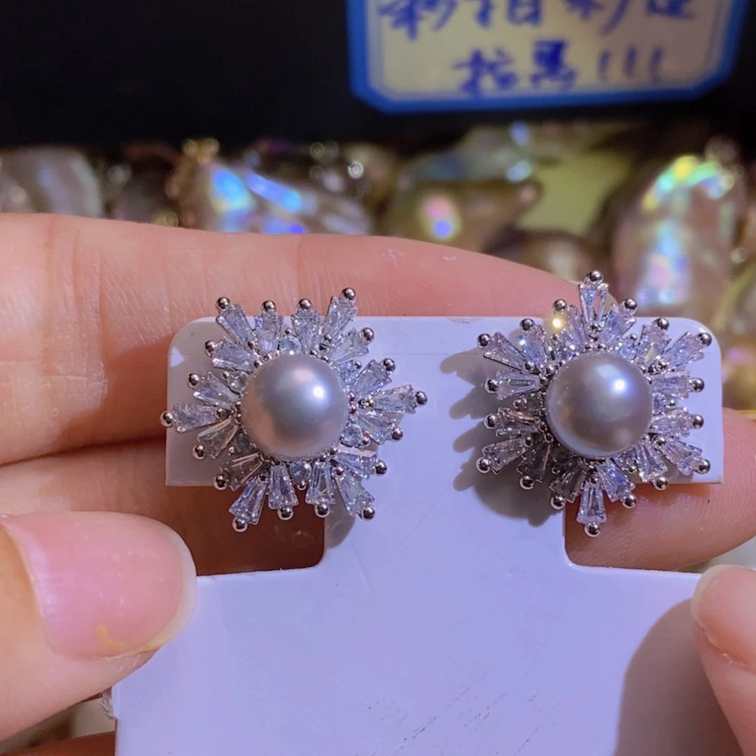 银S925镶嵌淡水珍珠天然珍珠无染色，无优化