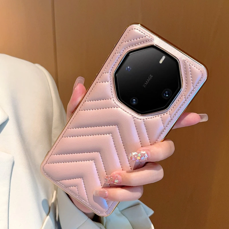 小香风适用华为Mate60手机壳高级皮纹Mate60Pro素皮防摔高级感Ma