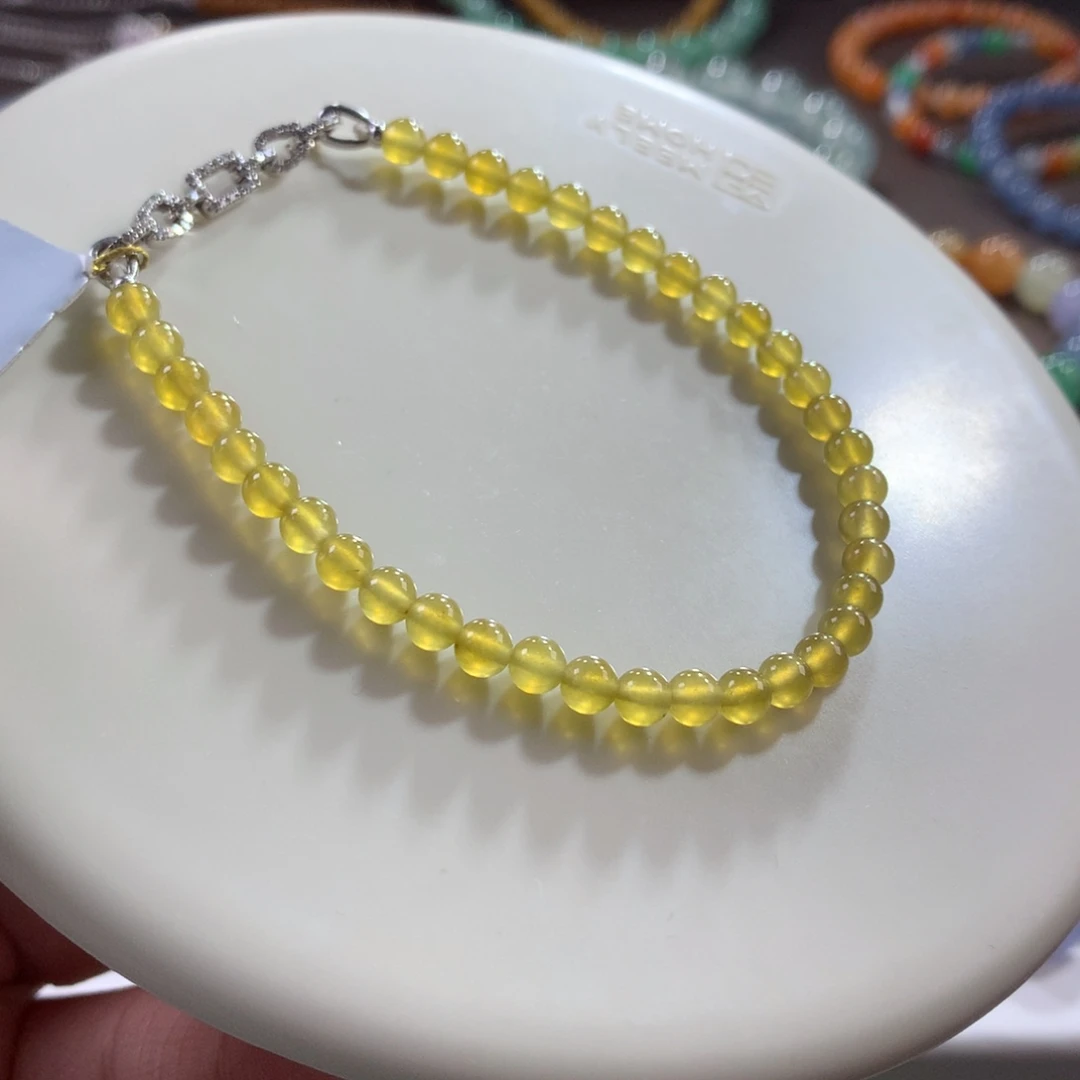 翡翠未镶嵌手链玻璃种起光低调奢华冰黄单圈 卡4.1