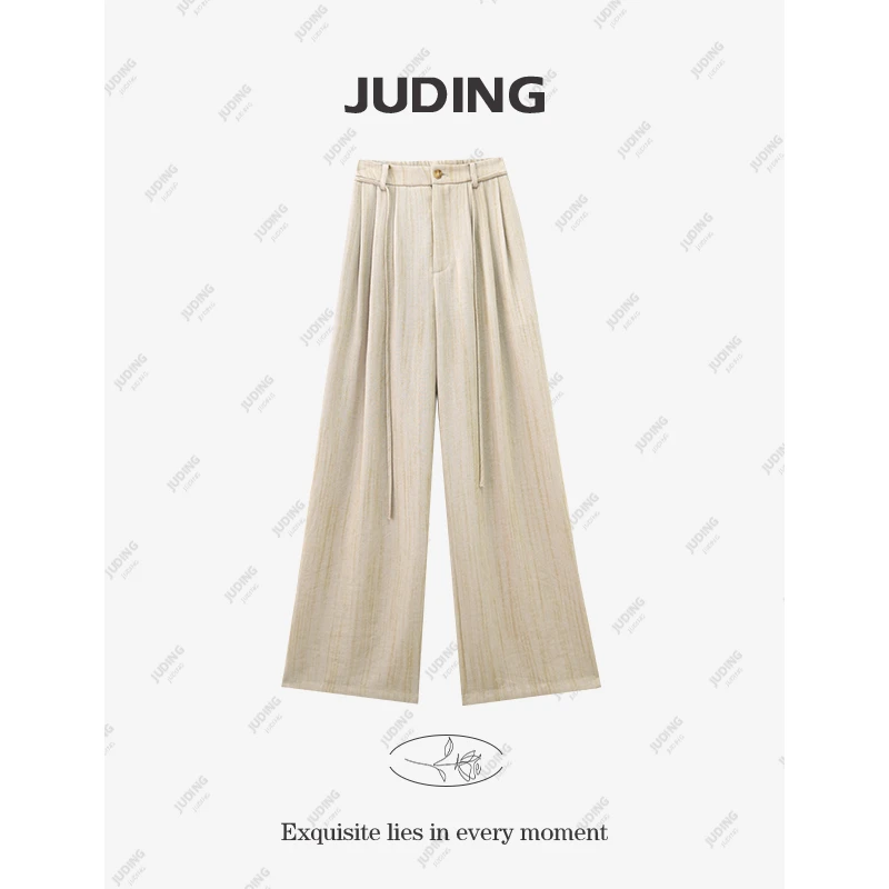 【 清冷侘寂】后腰松紧亚麻拖地阔腿裤女2025夏季慵懒休闲裤子8230