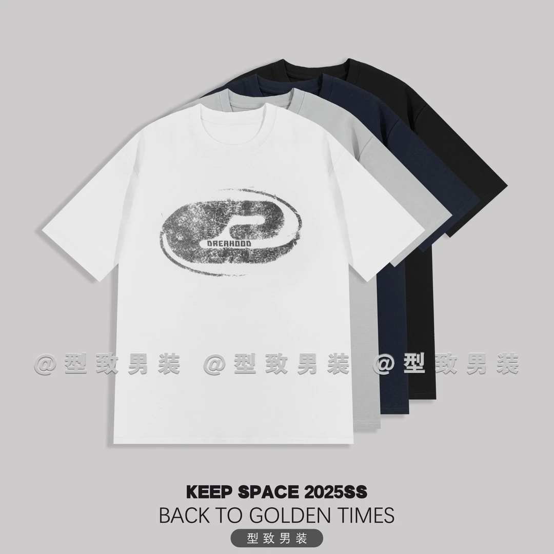 【240克冰感匹马棉】透气无感水墨印花宽松圆领短袖T恤25210#1324