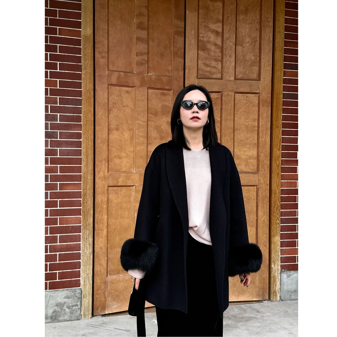 贵妇大衣|精致感满芬显瘦秋冬手工双面呢黑色大衣
