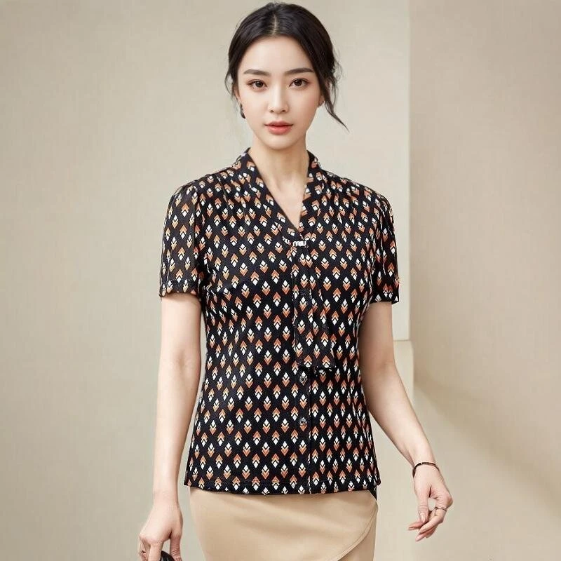 锦衣罗台湾网纱夏季短袖中老年女装修身上衣妈妈装小衫