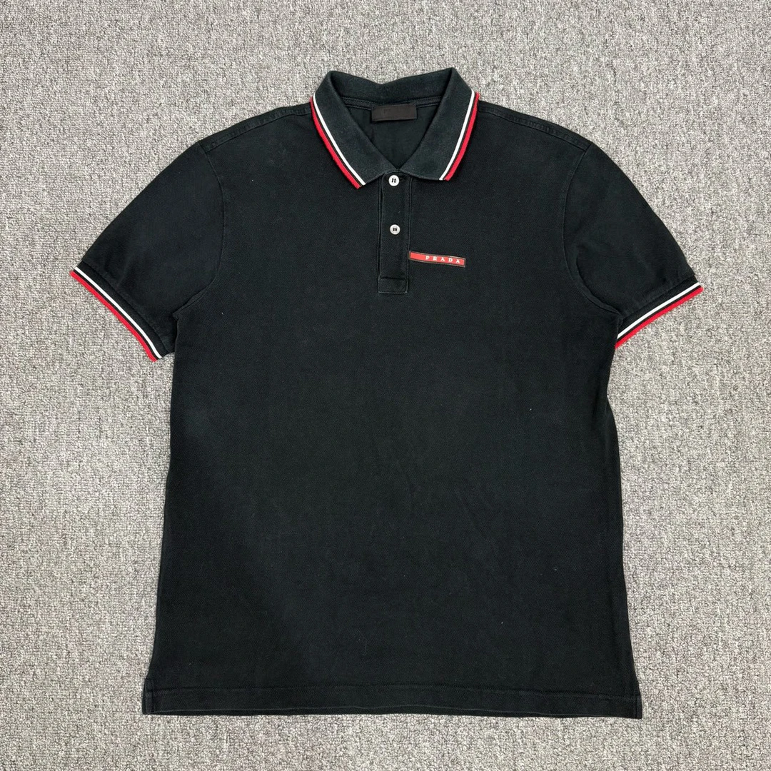 99新 Prada/普拉达 13426137 普拉达 黑色胸前logo短袖Polo衫 L码