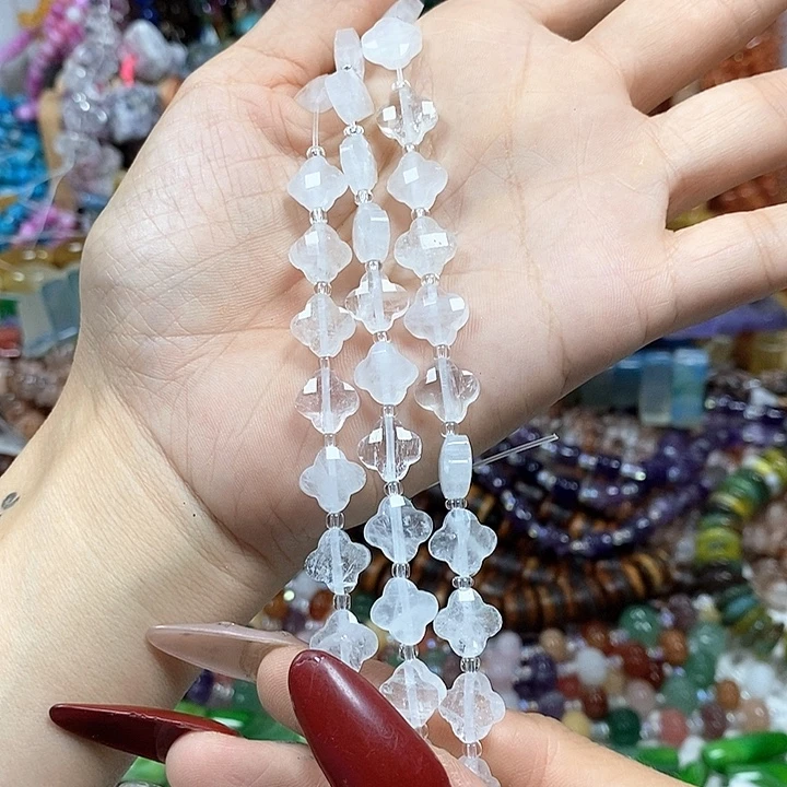 未镶嵌玛瑙/玉髓珠宝半成品天然白水晶切面四叶草卡10mm24颗