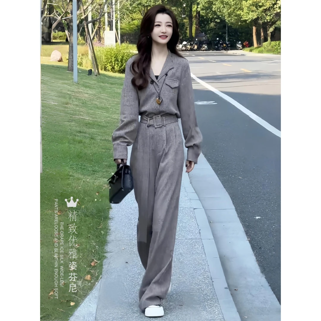 时尚洋气套装女秋季新款高级感休闲长袖上衣高腰阔腿裤时髦两件套