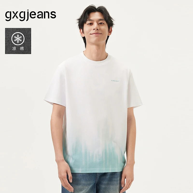 gxg.jeans男装 白色渐变宽松圆短袖T恤男生 25夏新款#J25D442045