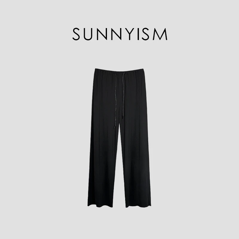 Sunnyism “凉凉裤” 冰冰凉超细大长腿松紧腰黑色长裤 KZ01516