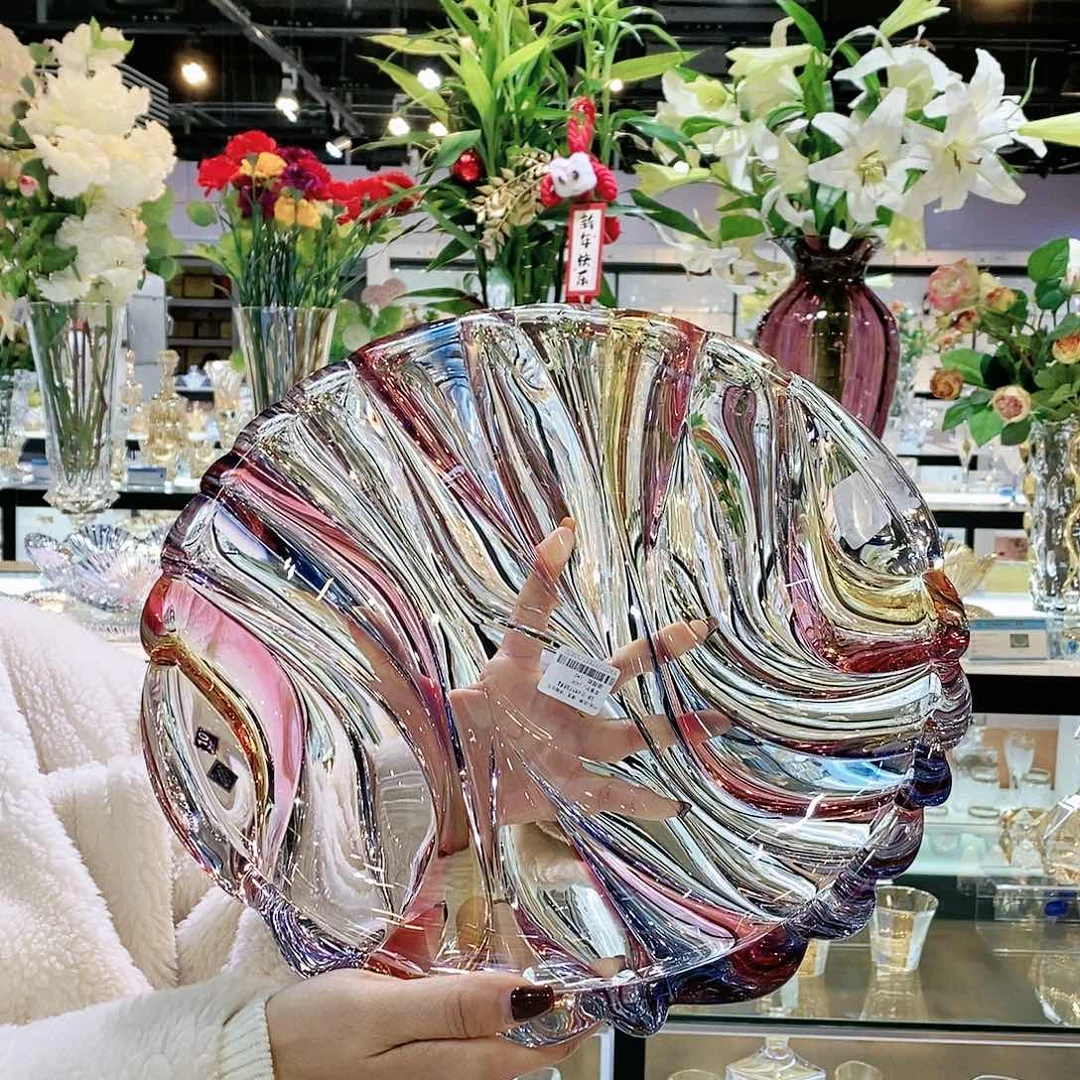 水晶玻璃无手柄款彩色果盘