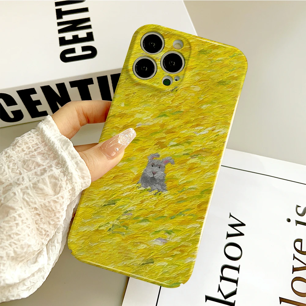 油画兔子适用苹果16华为OPPO小米高颜值简约个性软菲林防摔手机壳