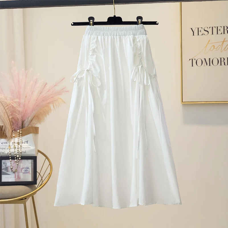 韩版夏季新款白色高腰半身裙女2025a字垂感遮胯显瘦中长A字裙口袋