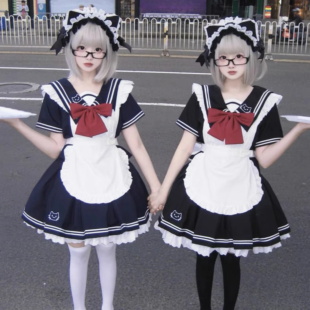 【瞌睡猫小猫饼】现货秒发 小女仆套装可爱猫猫三件套改良水手服