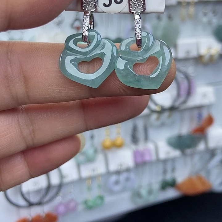 翡翠银S925镶嵌耳饰翡翠耳饰