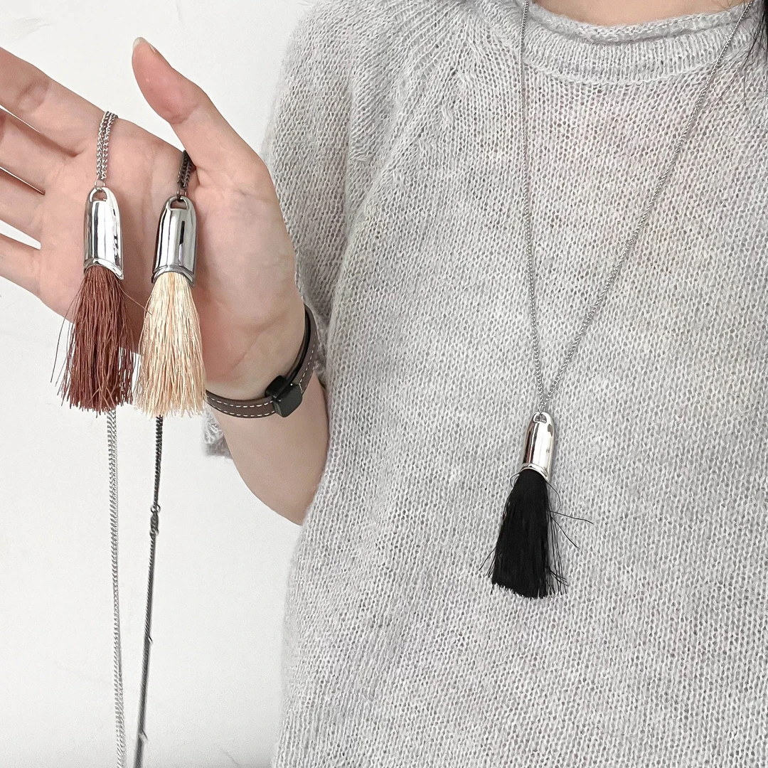 铜项链 毛刷子流苏项链ins小众设计高级感长款毛衣链吊坠 23512