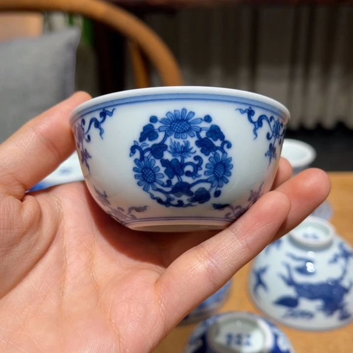 浣溪龙窑 雍正团菊卧足缸杯