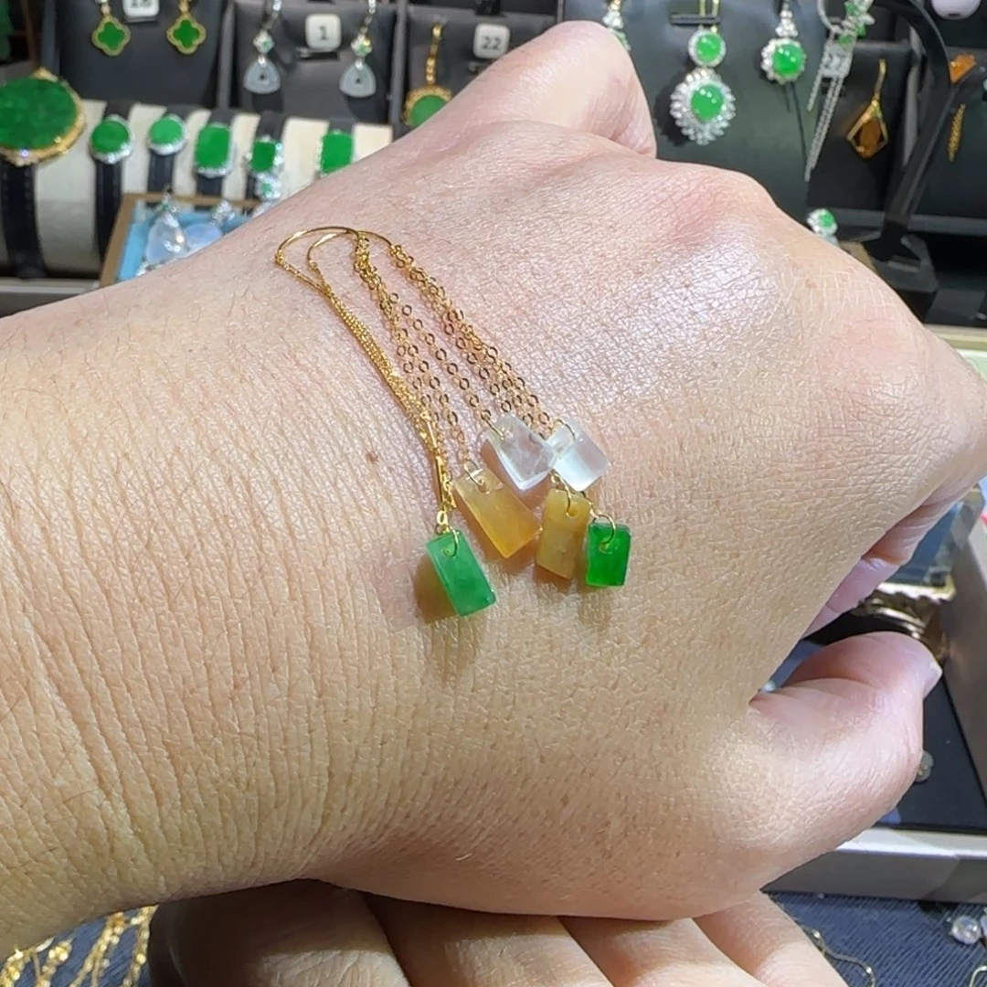 翡翠18K金镶嵌颈饰耳线