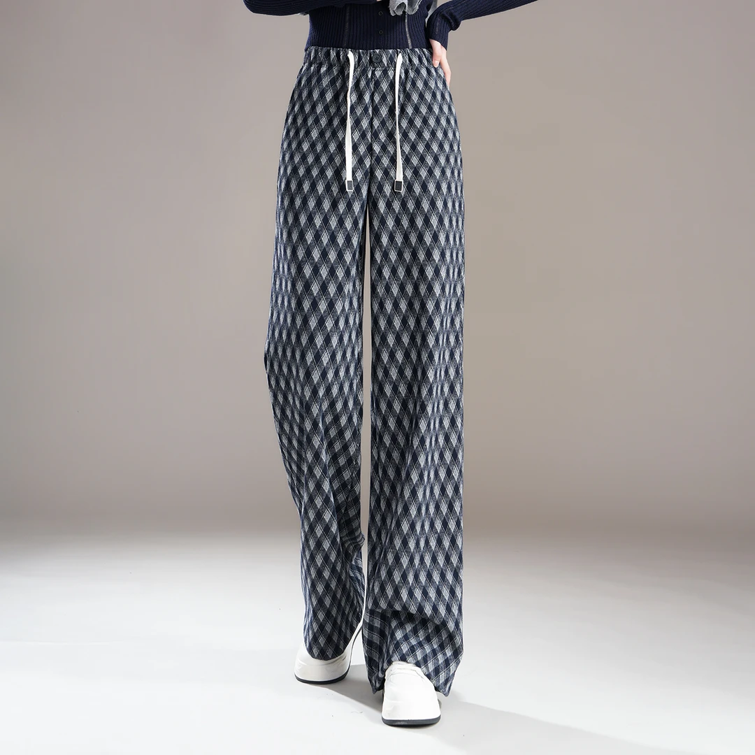 格子高腰阔腿裤女2025秋冬新款时尚显瘦宽松直筒阔腿裤百搭休闲裤