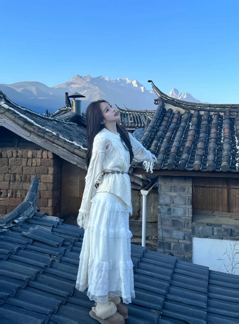 川西新疆出游服装破坏流苏针织长袖上衣减龄蕾丝A字垂感半身裙子