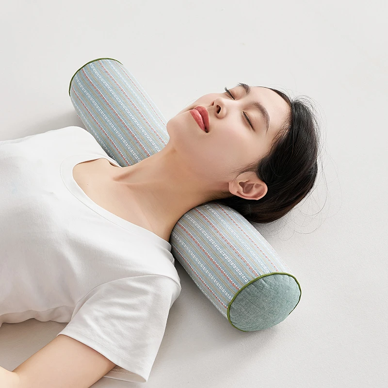 新款全棉3D条纹荞麦圆柱枕枕头枕芯