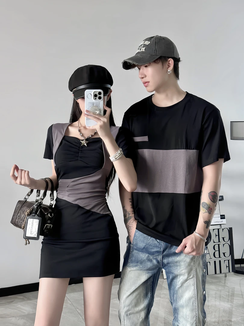 情侣装夏季小众设计感辣妹风收腰拼接