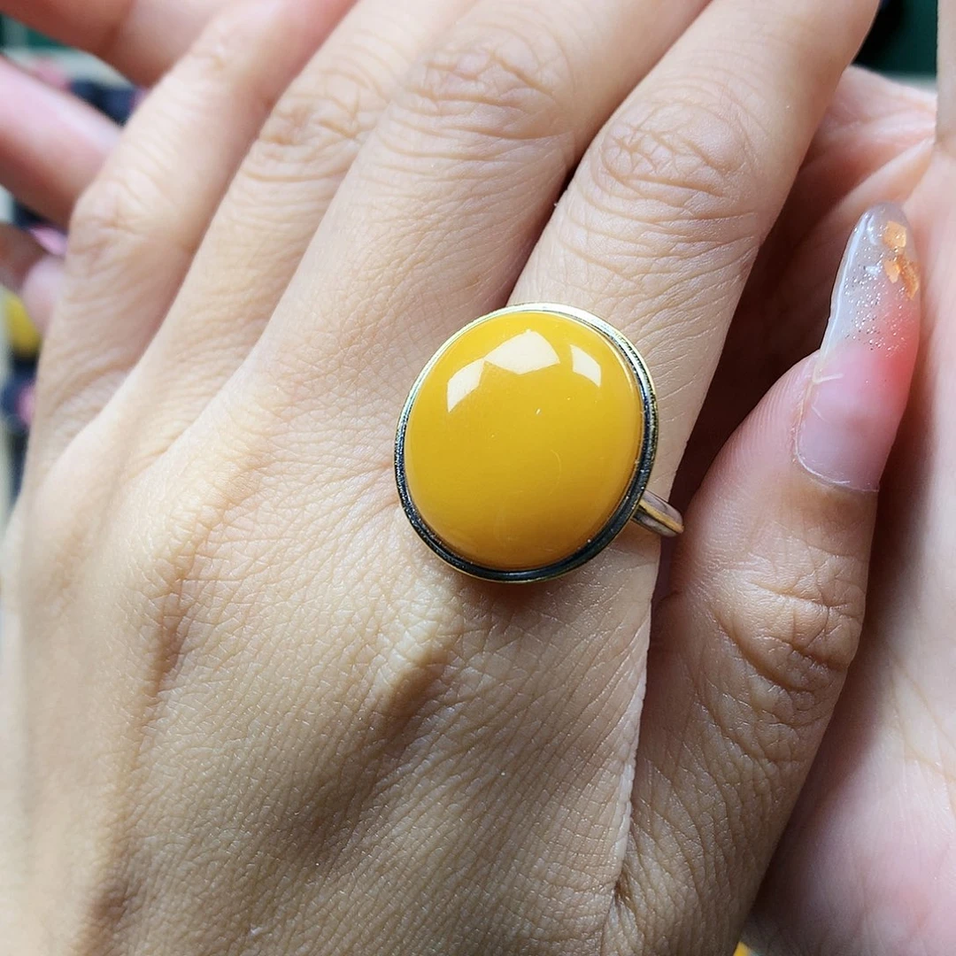 蜜蜡戒指银S925镶嵌戒指