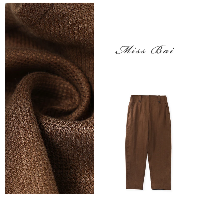 YIWEN-【夜未央2】夏季高级时尚简约亚麻百搭小脚裤KZ5323