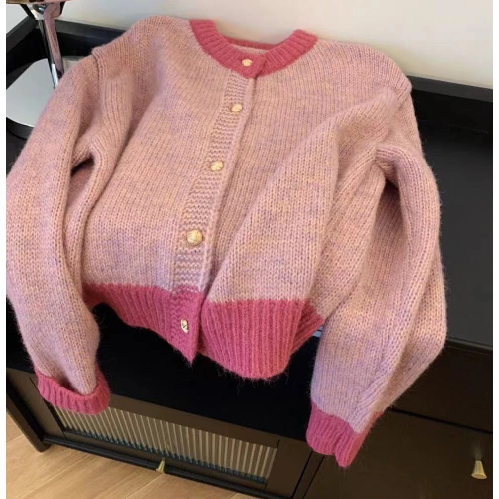 2024短款毛衣外套女秋冬加厚慵懒风小个子针织开衫上衣