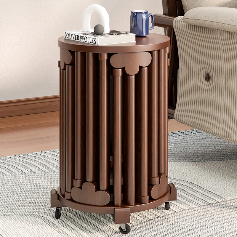 实木六叠凳客厅圆凳可移动万向轮小凳子家用可叠放轻奢高级感茶几
