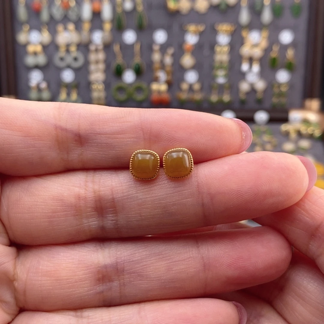 银S925镶嵌和田玉耳饰?***?