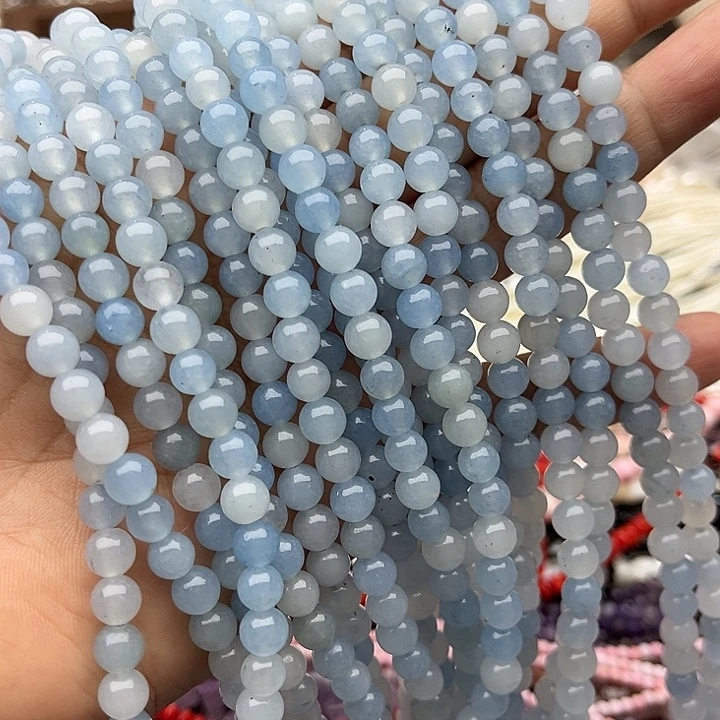 玛瑙/玉髓未镶嵌珠宝半成品2条6mm左右海蓝宝