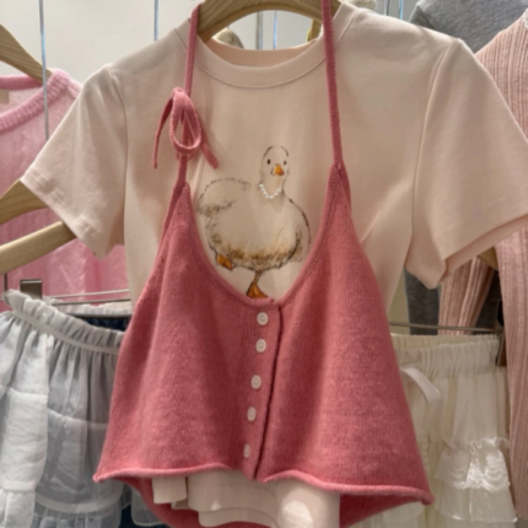 （NO退NO换）系绳背心叠穿显瘦上衣套装