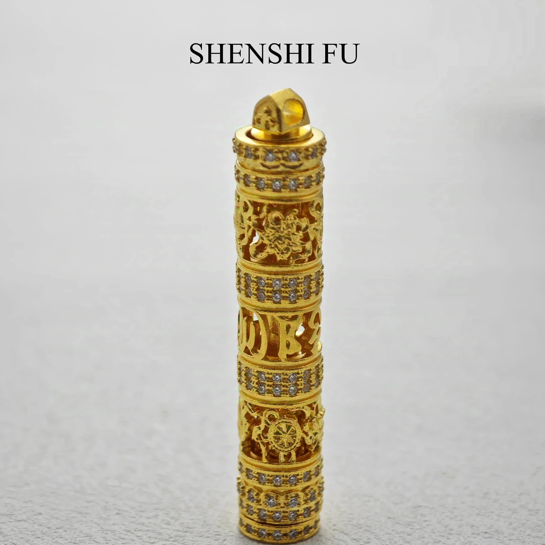 吊坠足银 包厚金足银圆柱守护神镶钻吊坠手工时尚复古经典精美