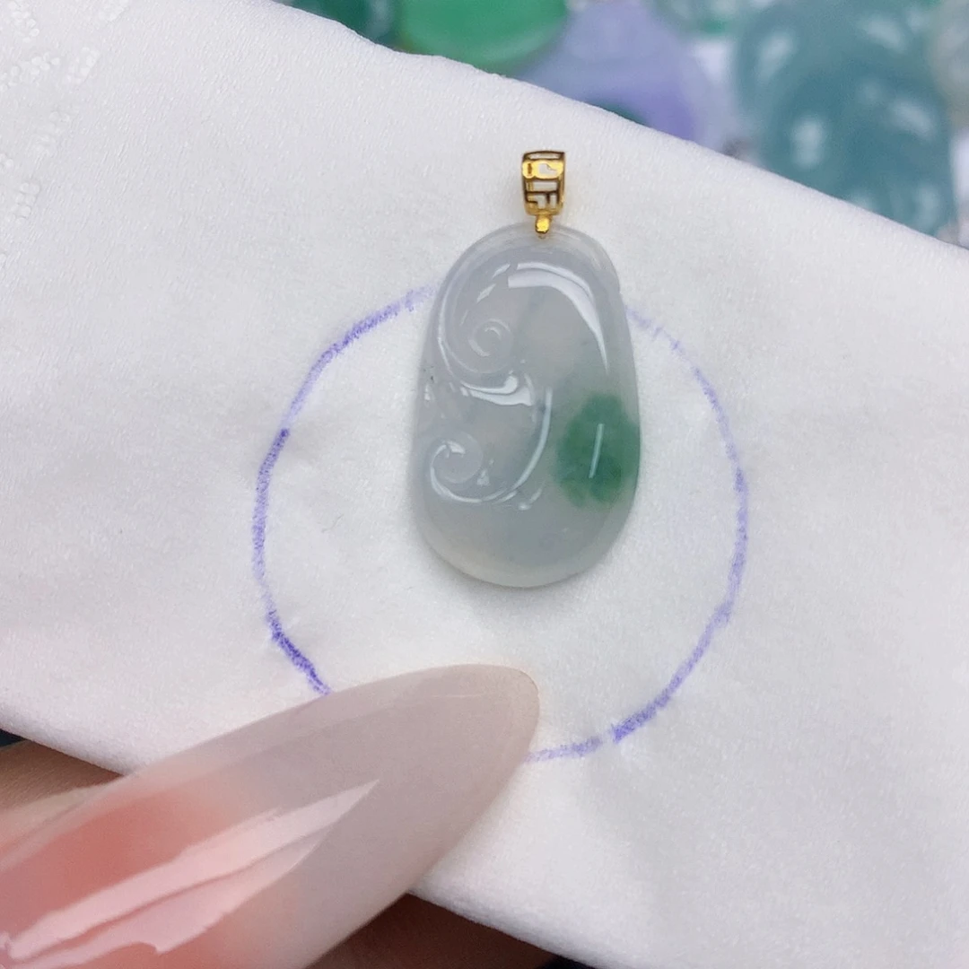 翡翠18K金镶嵌颈饰天然缅甸翡翠a货百元以上9元证书费自理