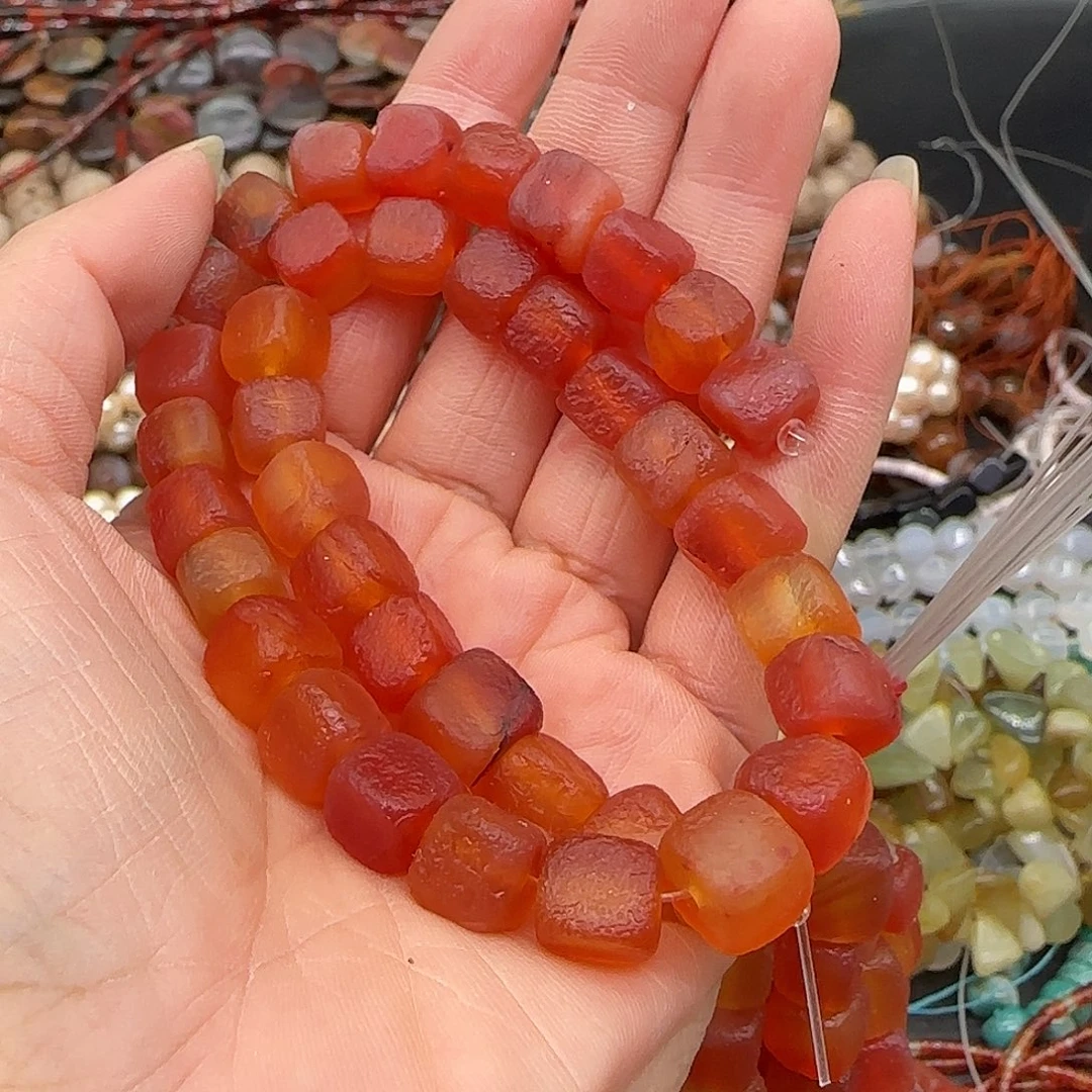 合金玛瑙/玉髓珠宝半成品橘皮红玛瑙8mm一条