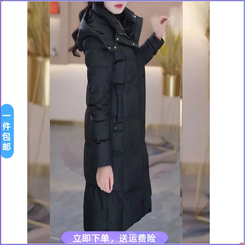 防寒冬季免洗羽绒服女中长款过膝修身显瘦时尚白鸭绒加厚外套