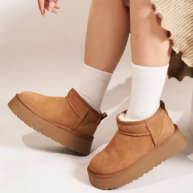 【防滑厚底mini/5854】桑坡羊皮毛一体冬雪地靴保暖搭子女加绒加厚