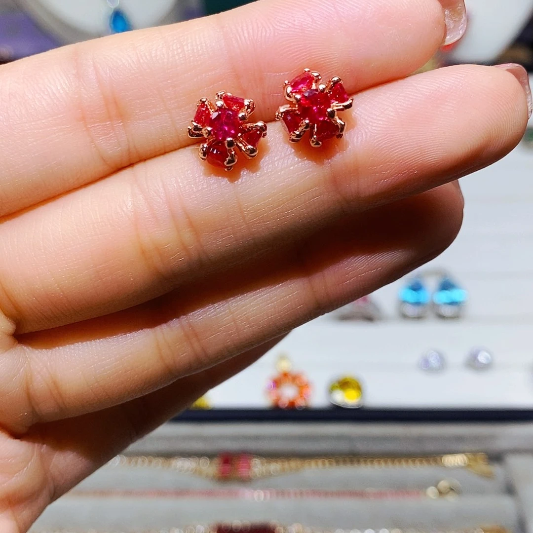 银S925镶嵌耳饰红宝石