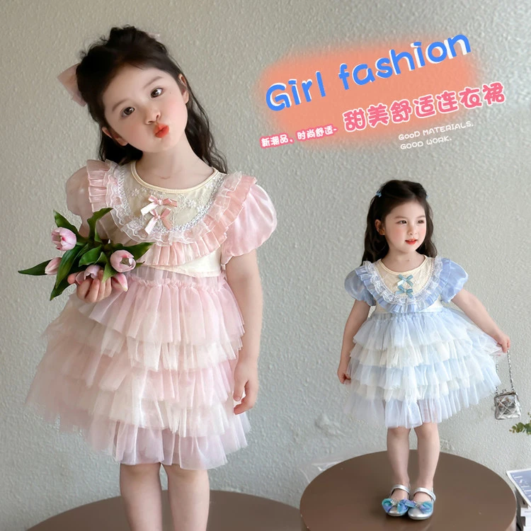 女童连衣裙夏季新款洋气宝宝蝴蝶结蛋糕纱裙儿童生日礼服裙公主裙