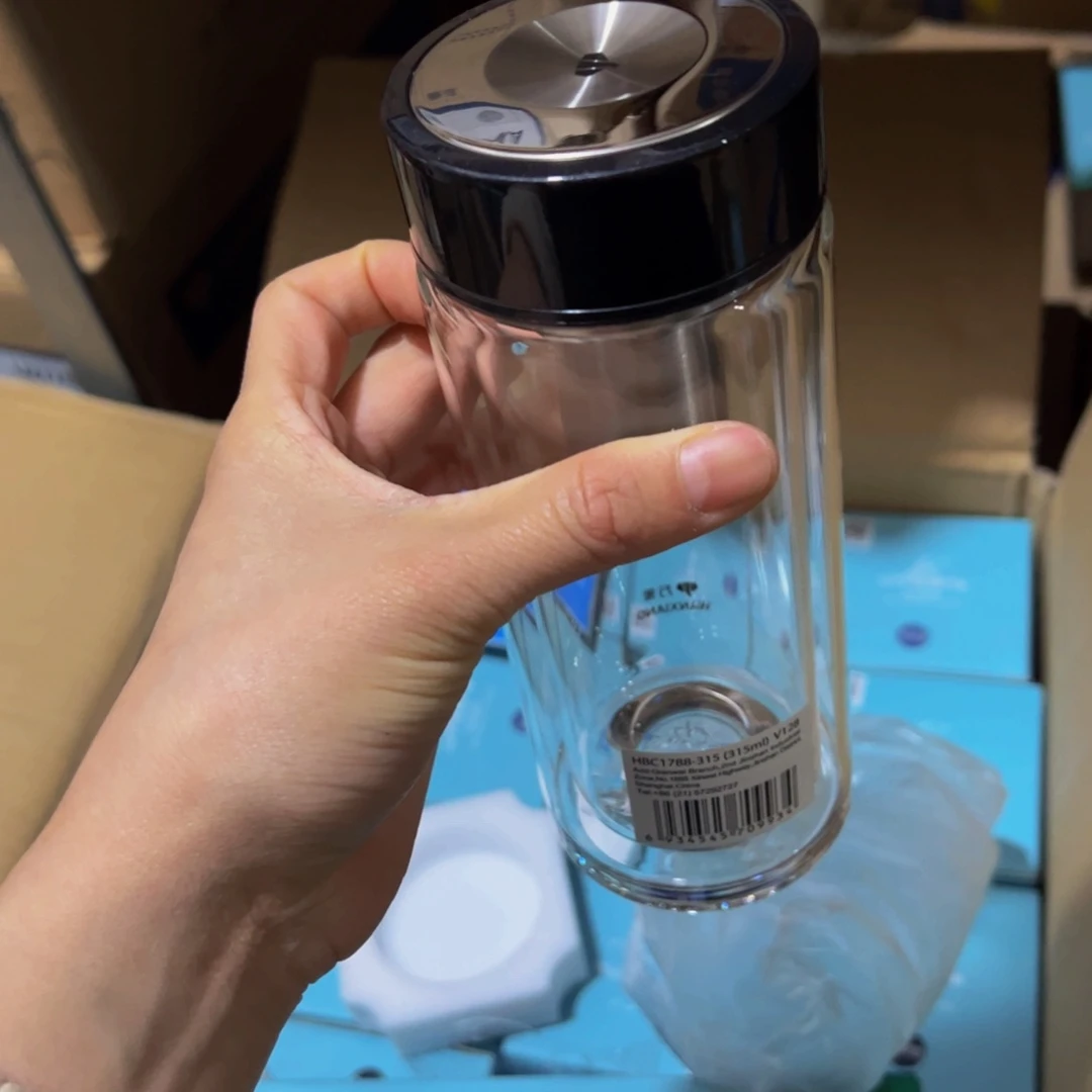 V128黑色双层玻璃杯315➕杯套