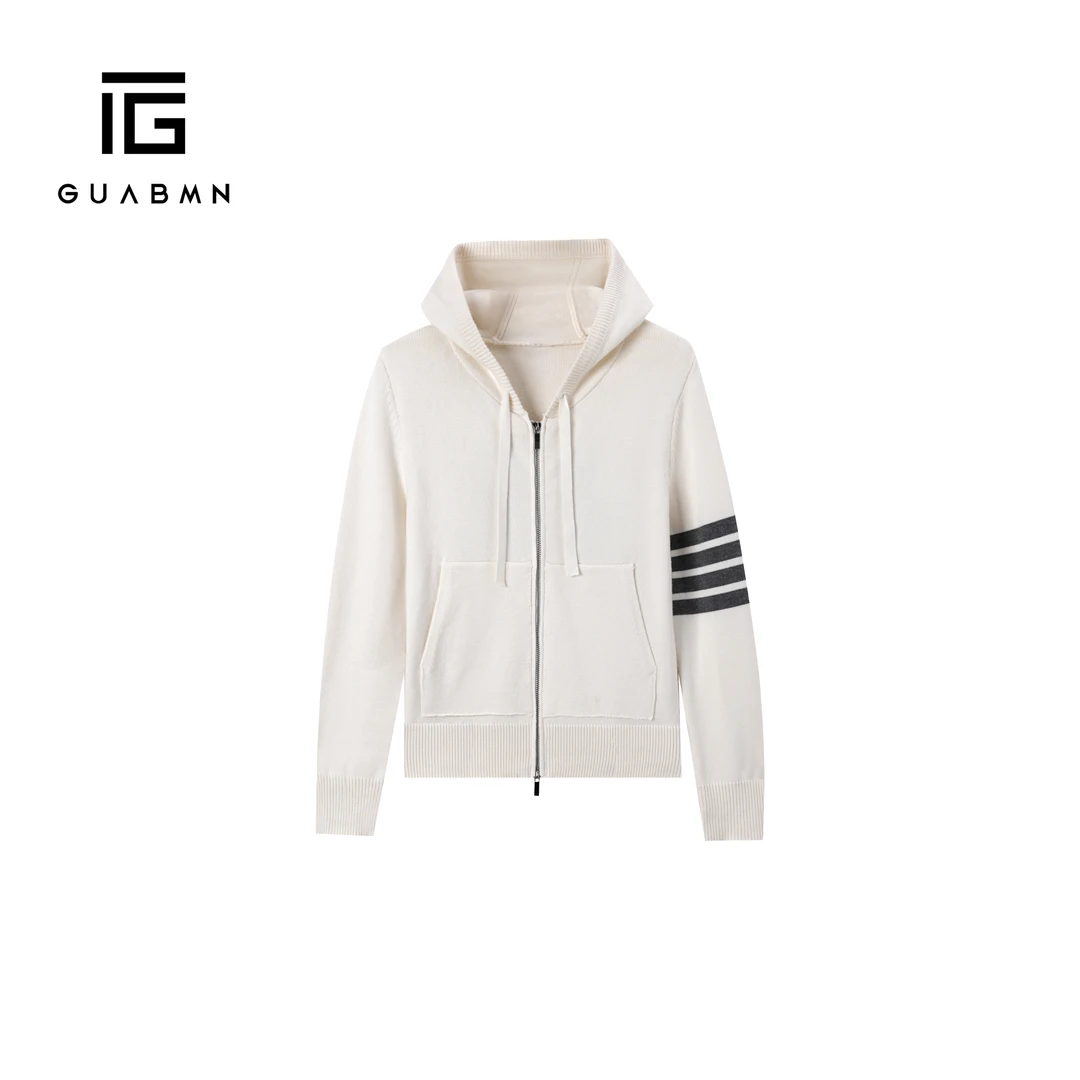 GUABMN2024秋季新款连帽袖条纹宽松休闲亲肤舒适针织衫开衫3730