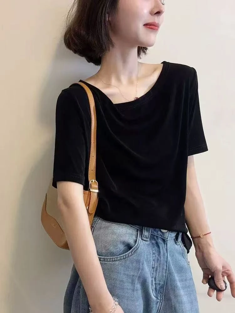 WYFS时尚洋气醋酸一字领半袖