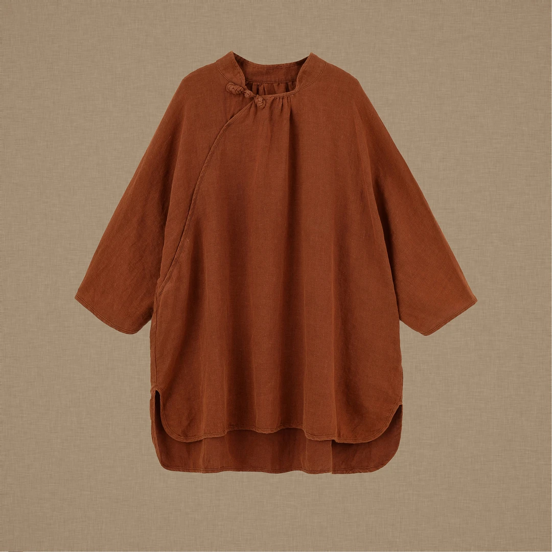 【以之】设计师品牌原创宽松大版斜襟盘扣上衣复古琵琶扣亚麻小衫女