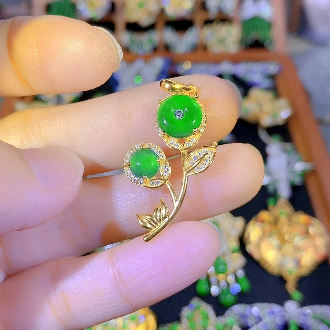 吊坠(不含链)银S925镶嵌翡翠